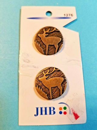 Jhb Button Card W/ 2 Metal Buttons Of Elks In Forest - 7/8 " Across