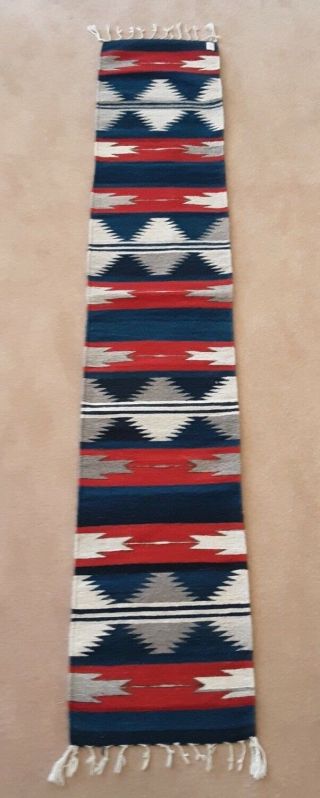 Zapotec Indian Table Runner,  Rug,  Back Strap Hand Loomed,  82 " By 16 ",  Wool