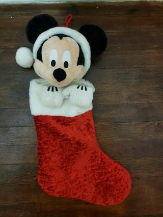 Disney Parks 22 " Santa Mickey Mouse Plush Christmas Stocking