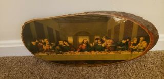 Vintage The Last Supper Painting On Wood |natural Wood Oval|
