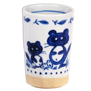 Japanese Porcelain 4.  5 " H Sushi Tea Cup Mug/ Tanuki Raccoon Dog/made In Japan