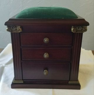 Vintage Wooden Sewing Chest Of Drawers With Pin Cushion Top