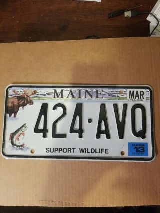 2013 Maine " Moose/ Support Wildlife " Graphic License Plate (424 - Avq)