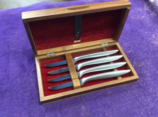 Gerber Knife Usa " Miming " Paring Or Steak Knives Set Of 4 W/ Walnut Case