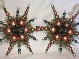 (2) Vintage Tinsel Mercury Glass Ball Christmas Ornaments