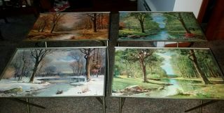 Set Of 4 Vintage Robert Wood 4 Seasons Folding Tv Trays