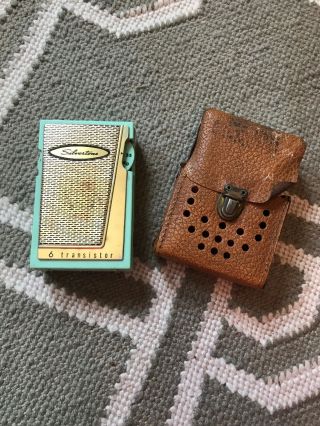 Vintage Sears Silvertone 3207 Am Transistor Radio And Leather Case