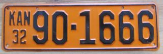 Kansas 1932 Comanche County Repaint License Plate 90 - 1666