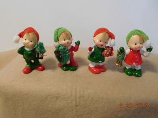 4 Vintage Napco Christmas Pixie Kids Children X9754 W Hair & Knit Caps