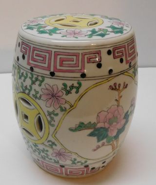 Small Garden Stool Pink Flowers Cut Out Circle Chinese Designs Vintage