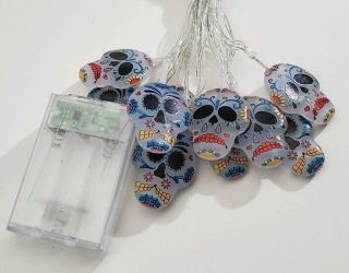 Sugar Skull Glass String Lights Battery Powered Aaa 8.  5in Party Lights