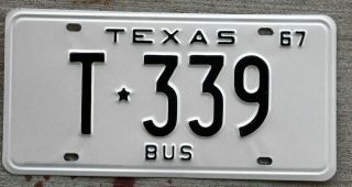 1967 Black On White Texas Bus License Plate In Spectacular Shape