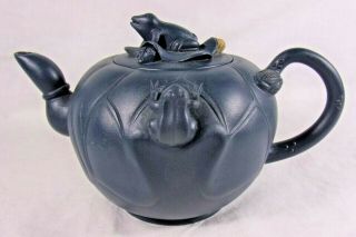 Vintage Japanese Pottery Teapot Tea Kettle Frog - Toad Figural Lilly Pad Beauty