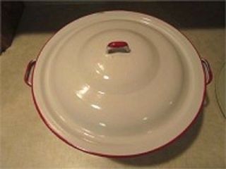 Vintage Enamelware,  White With Red Rim Enamel Ware Stock Pot and Lid 2