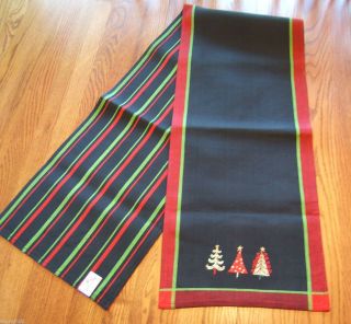 Christmas Tree Table Runner Heavy Black Red Green Fabric Rectangular