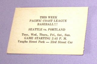 OLD BASEBALL PACIFIC COAST LEAGUE SEATTLE PORTLAND GAME SCHEDULE 1933 BUS FARE 2