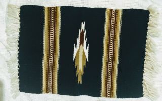 Vintage Native American Rug Blue Tan Fringe 14 1/2 