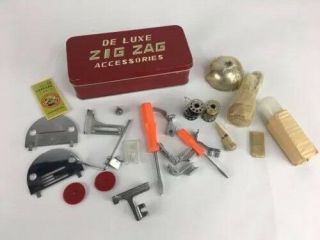De Luxe Zig Zag Accessories Sewing Machine Metal Tin Attachments