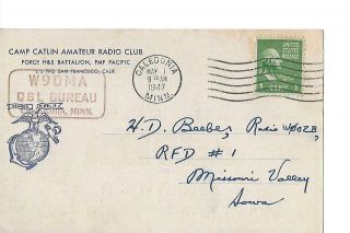 `1947 KH6BV the U.  S.  Marines in Oahu Hawaii QSL Radio Card. 2