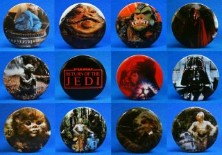Vintage 1983 Star Wars Return Of The Jedi Pin Back Buttons - Full Set Of 12