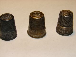 (3) Vintage Thimbles (2) Sterling Silver Design Marked You Get All Three