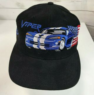 Vintae 90’s Black Dodge Viper Huge Rare Logo Snapback Hat Cap