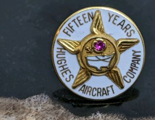 Vintage Hughes Aircraft Employee Pin Enamel 10k Gold 15 Year Service Award Pin