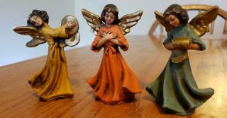 Set Of 3 Vintage Christmas Hard Plastic Mold Angels Ornaments - - Euc