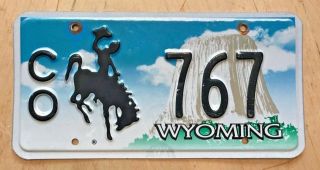 Wyoming County Govt License Plate " Co 767 " Wy Sheriff Deputy Bucking Bronco