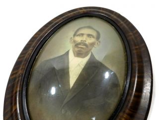 Antique Convex Bubble Glass Oval Frame W/ Portrait African American Man Carved? 4