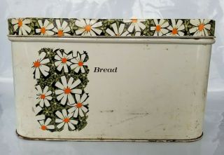 Large Vintage Daisy Flower Metal Bread Box Made In Usa Green Yellow White