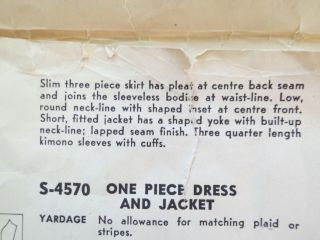 Vogue Special Design S 4570 Vintage Dress,  Jacket pattern 14 Bust 32 50s 1950s 3