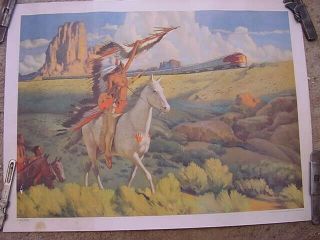 1949 Santa Fe Railroad R R Poster Meeting Of The Chiefs Picture