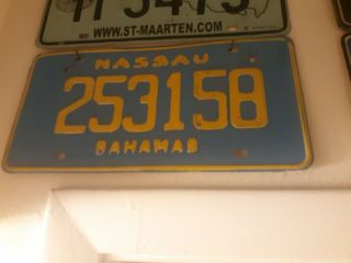 Bahamas Nassau License Plate Lower Number Than Most Others Blue Yellow Rare