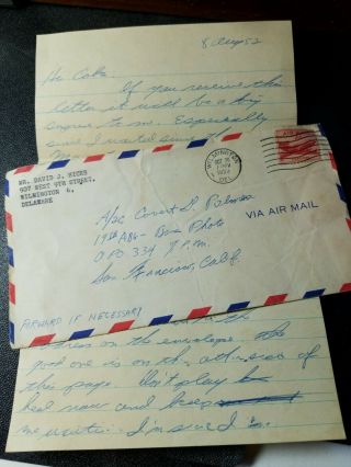 1953 Willington Delaware San Francisco Military Men Strange Letter