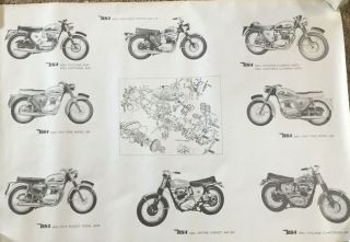 Vintage Bsa Motorcycle Poster 21 " X31 " - Ovh Cyclone Lighting - 1960s Models B&w