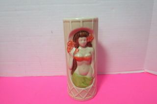 Vintage Ceramic Tall Tiki Restaurant Mug Hawaiian Hula Girl 3d Dw141 6.  5 "
