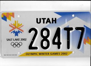 Utah 2002 License Plate " 284t7 " Salt Lake City Olympics