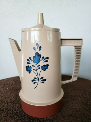 Vintage Regal Poly Perk Percolator Coffee Pot 7508 Tan/brown With Blue Flowers