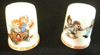 Vtg Schmid Raggedy Ann And Andy Thimbles Set Of 2 1983/4 In Boxes