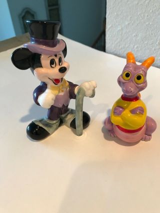Vintage Disney Ceramic Figurines Figment And Top Hat Mickey - Japan Rare