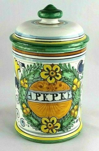 Vintage Italian Hand Painted Ceramic " Pepe " Kitchen Canister Leona Italy 8.  25 "