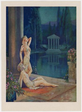 Art Deco Egyptian Goddess Pin - Up Print L.  Goddard Garden Of Golden Dreams C.  1930
