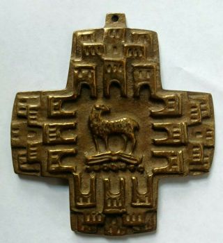Vintage Lamb Of God Israel Jerusalem Copper Or Bronze Cross