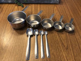 Vintage Foley Stainless Steel Metal Measuring Cup & Long Handle Spoon Set