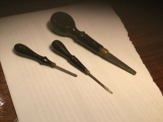 Set Of 3 Antique Black Handle Screw Driver From A White Treadle Sewing Machine
