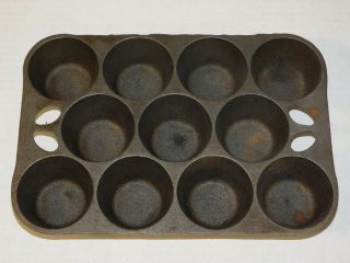 Vintage Griswold Wagner Ware Cast Iron 11 Muffin Pan Cup Cake Popover Tray Usa