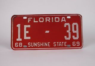 1968 - 1969 Vintage Florida License Plate Tag Sunshine State Low 1e - 39