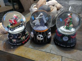Disney Nightmare Before Christmas Set Of Three Snow Globes Santa Jack,  Zero