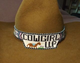 American Southwest Native Style Hand Beaded Cowgirl Up Horse Hat Band